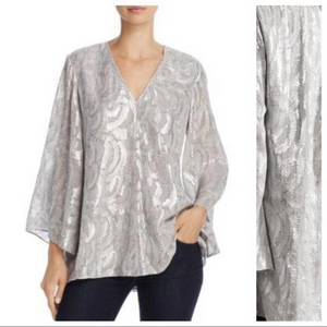 ELIZABETH AND JAMES Metallic Silver Ariel Tunic Blouse Holiday‎ Party.